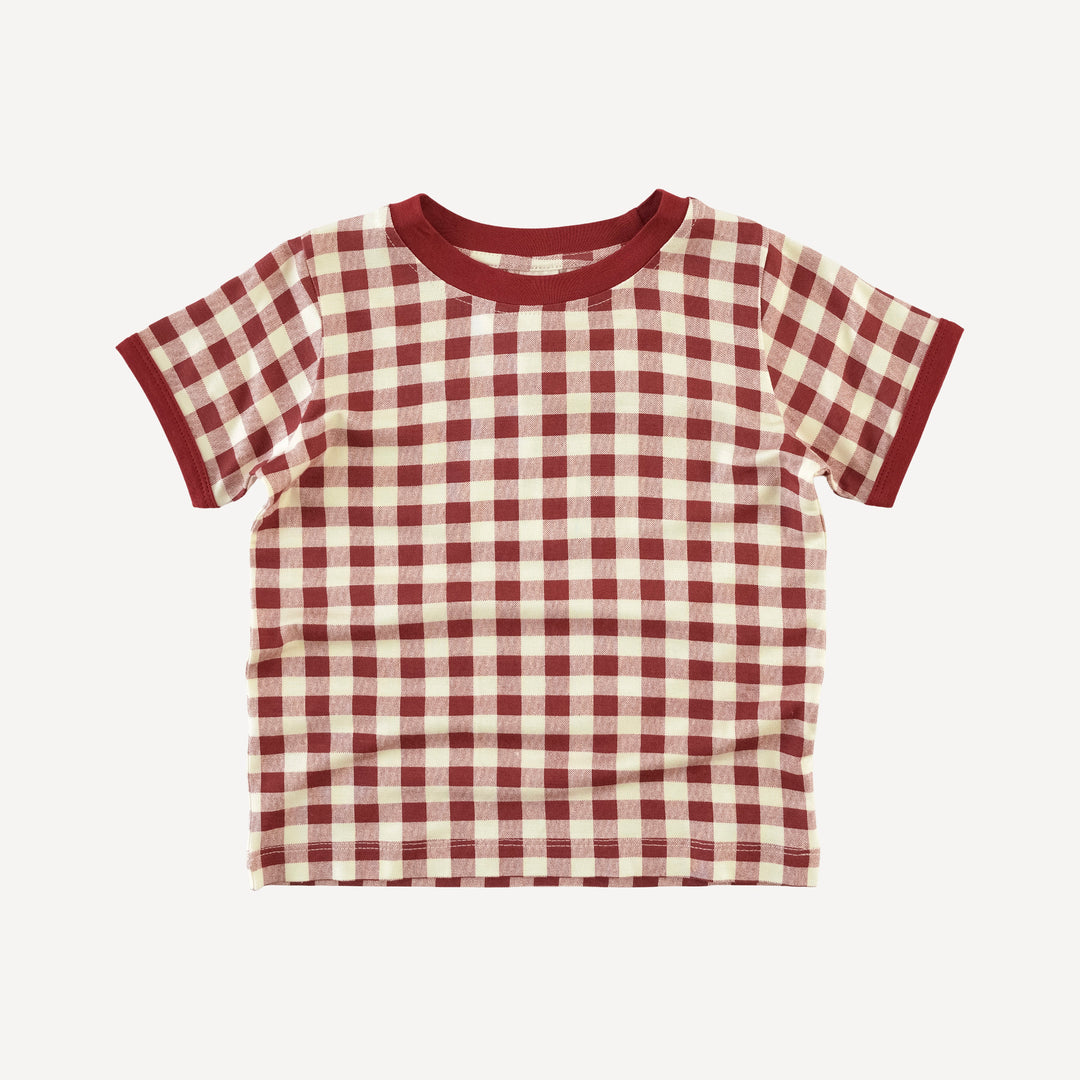 short sleeve ringer tee | berry gingham | bamboo
