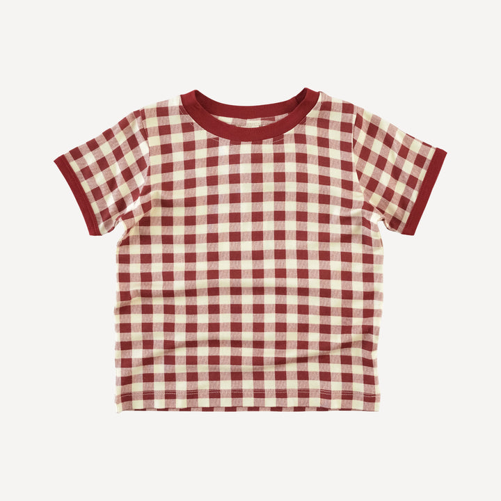 short sleeve ringer tee | berry gingham | bamboo