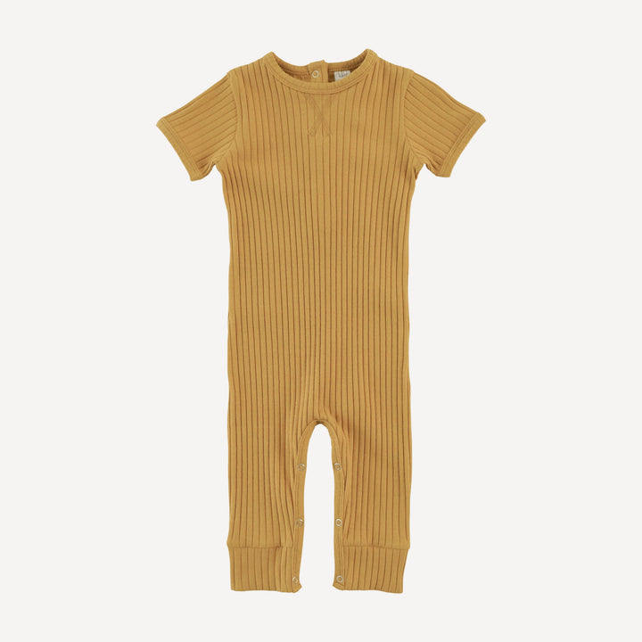 short sleeve sport topstitch union suit | honey mustard | organic cotton wide rib