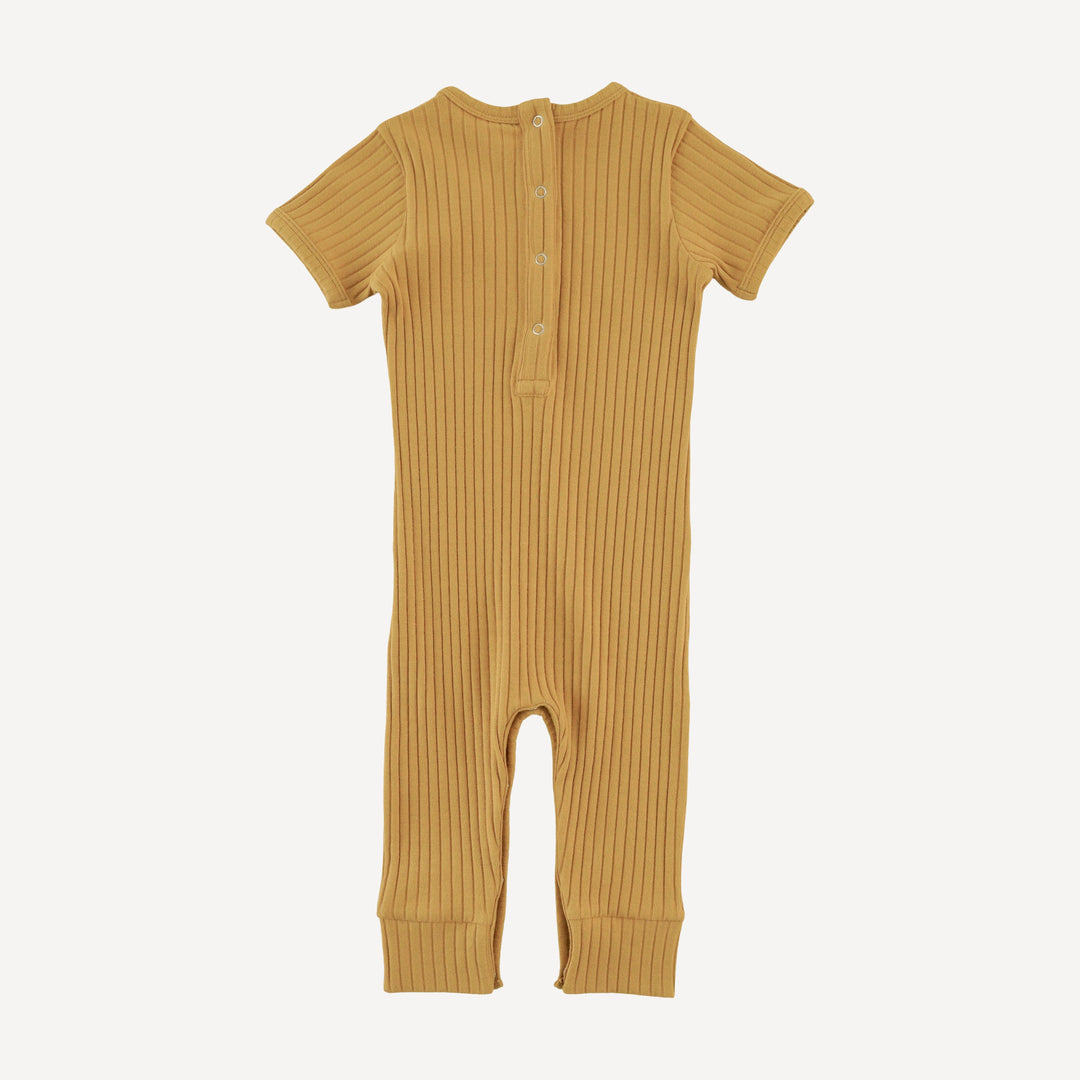 short sleeve sport topstitch union suit | honey mustard | organic cotton wide rib