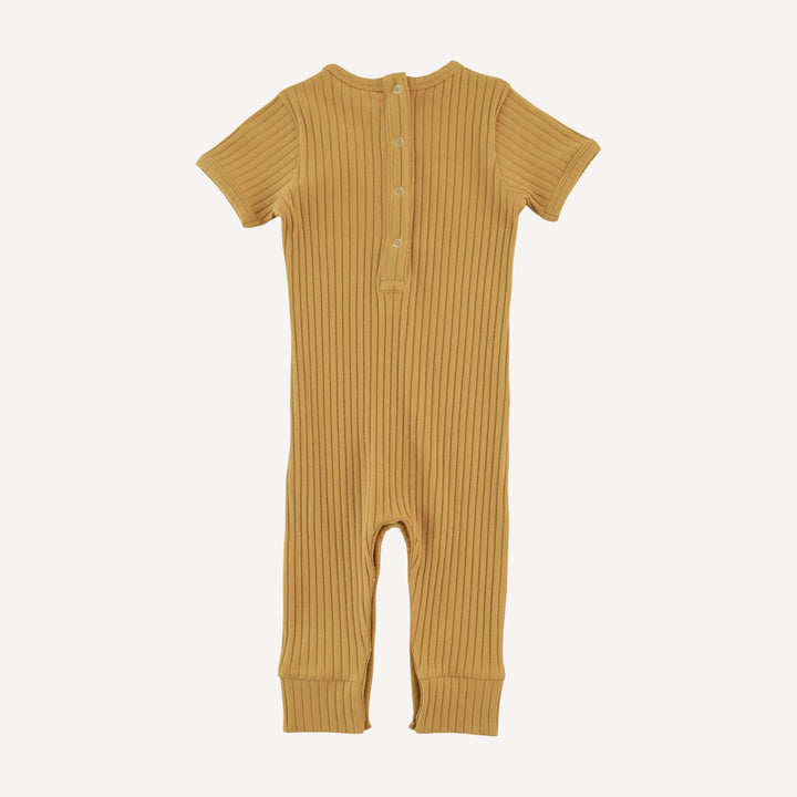 short sleeve sport topstitch union suit | honey mustard | organic cotton wide rib