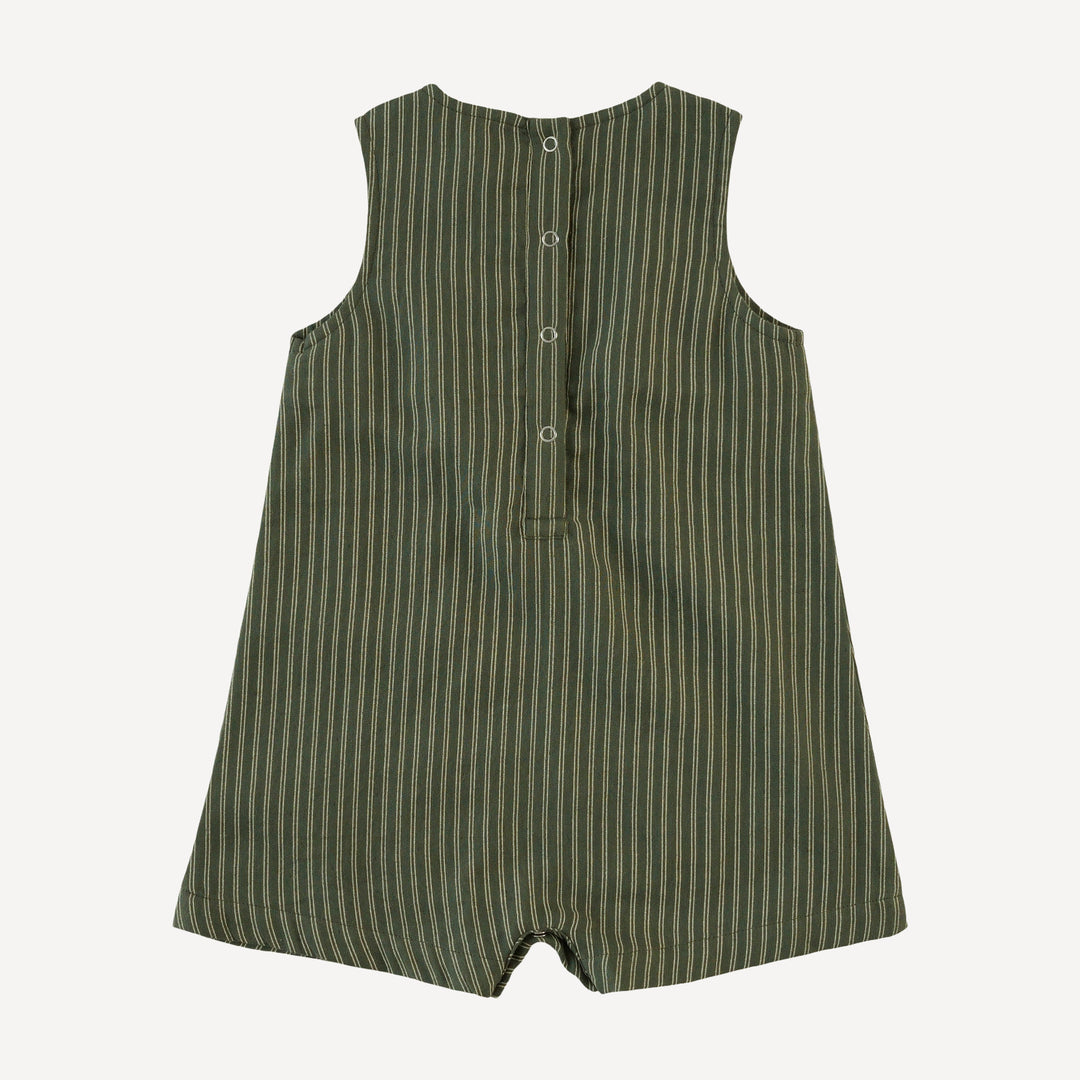 vintage button tab shortie | green pinstripe | organic cotton gauze