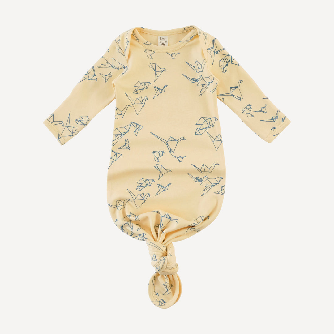 long sleeve lap neck knotted gown | paper cranes | organic cotton interlock