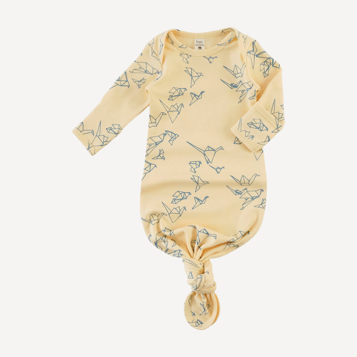 long sleeve lap neck knotted gown | paper cranes | organic cotton interlock
