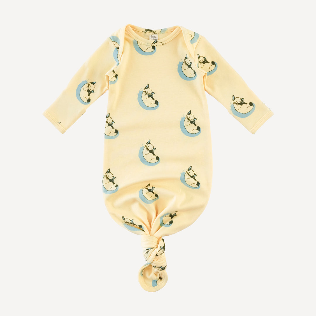 long sleeve lap neck knotted gown | siamese cats | organic cotton interlock