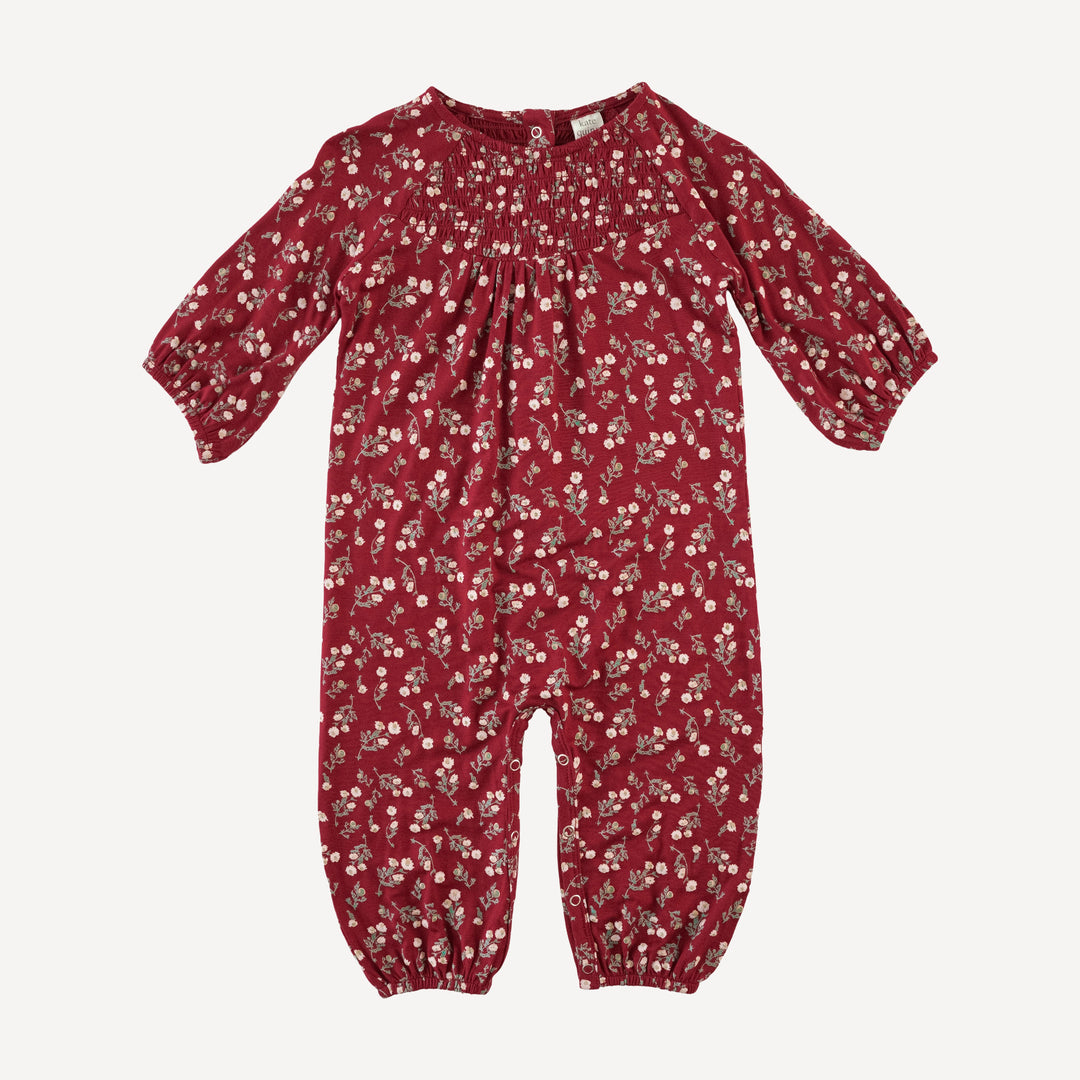 long sleeve puff smocked jumpsuit | garden tiny chamomile | bamboo