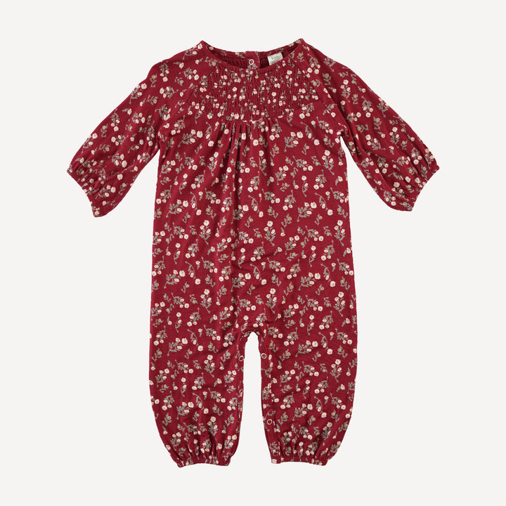 long sleeve puff smocked jumpsuit | garden tiny chamomile | bamboo