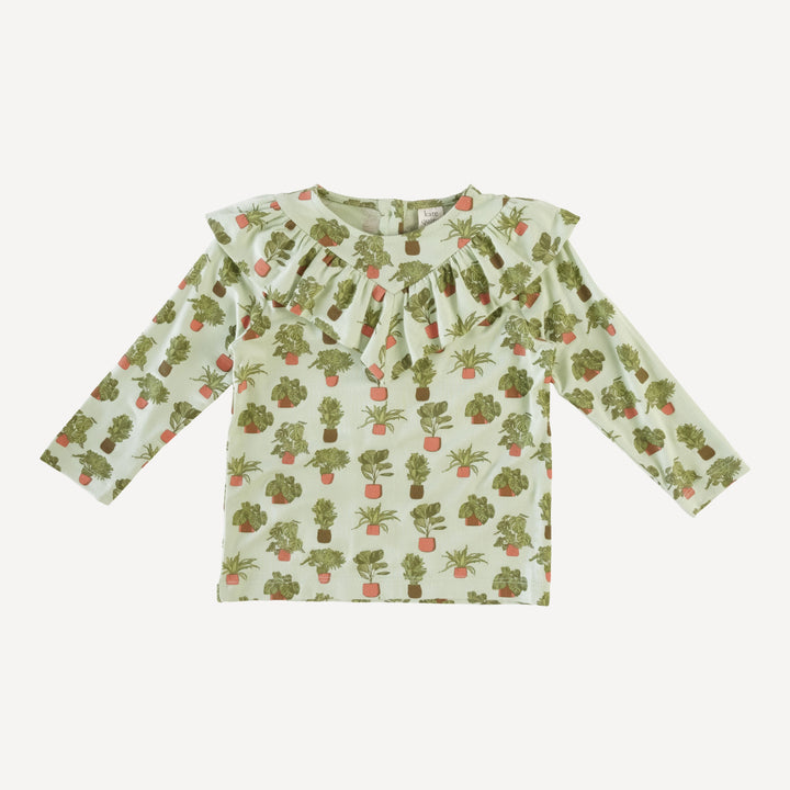 long sleeve v-yoke ruffle top | houseplants | lenzing modal