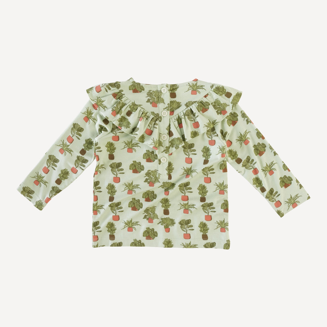 long sleeve v-yoke ruffle top | houseplants | lenzing modal