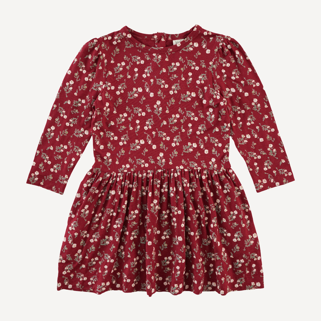 long puff sleeve drop waist dress | garden tiny chamomile | bamboo