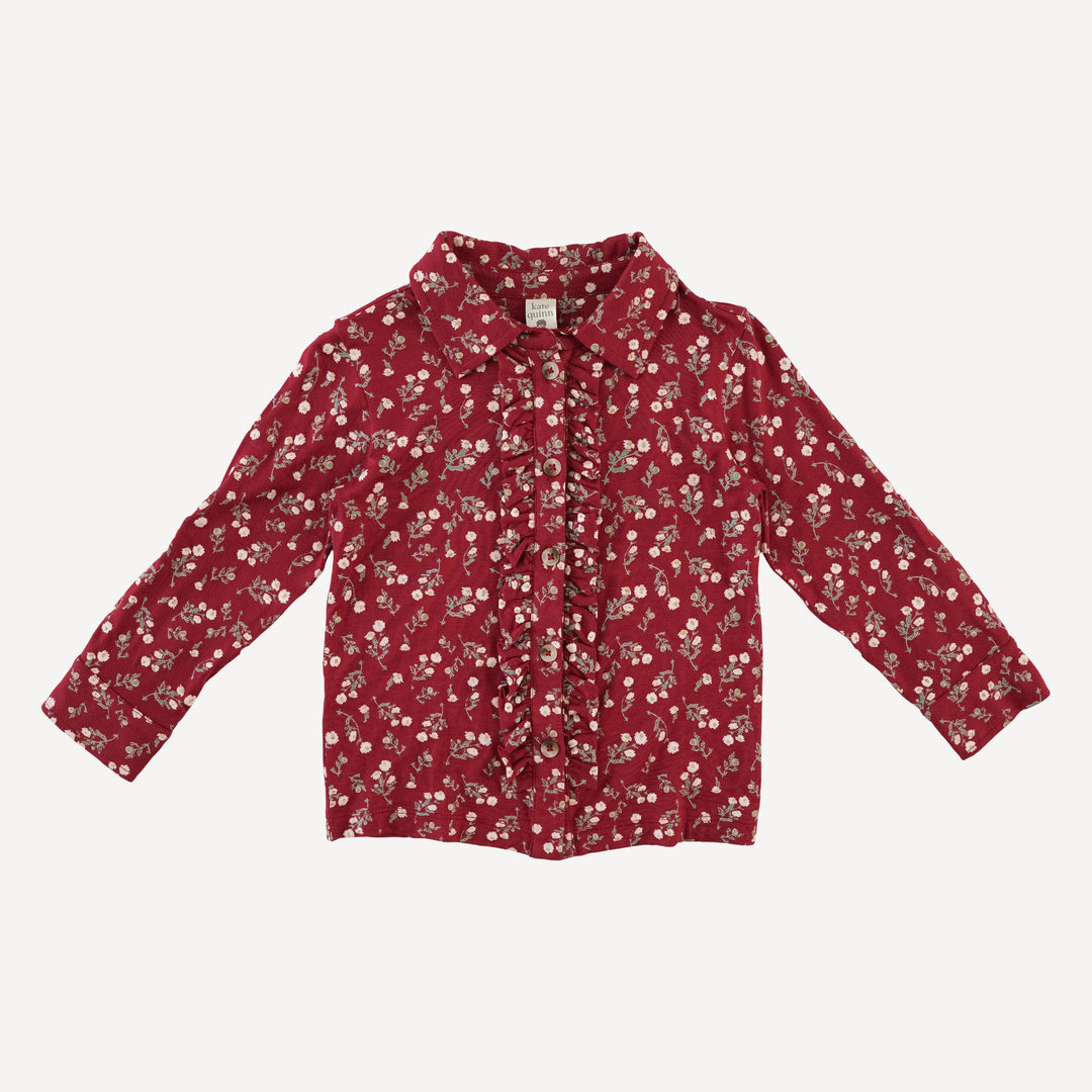 long sleeve rolled tuxedo shirt | garden tiny chamomile | bamboo
