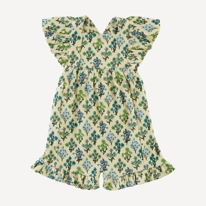 ruffle strap shortie | blue floral bouquet | organic cotton interlock