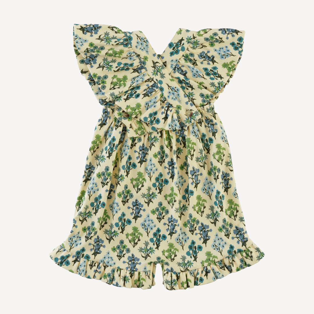 ruffle strap shortie | blue floral bouquet | organic cotton interlock