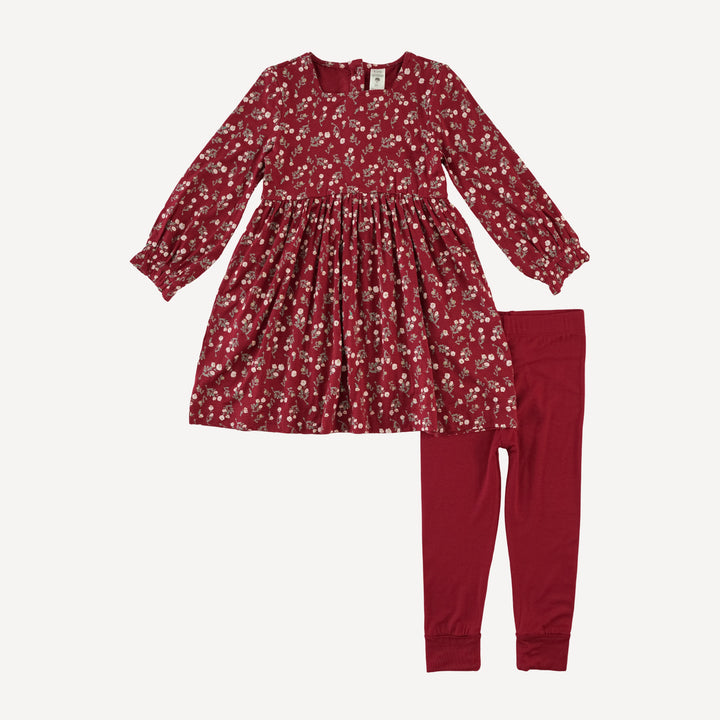 long sleeve square neck dress + cuffed legging set | garden tiny chamomile | bamboo