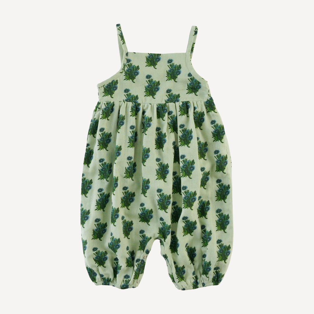 skinny strap jumpsuit | blue tiny calendula | organic cotton gauze