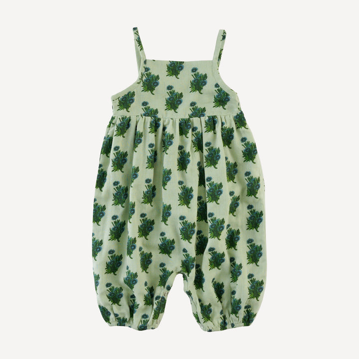 skinny strap jumpsuit | blue tiny calendula | organic cotton gauze