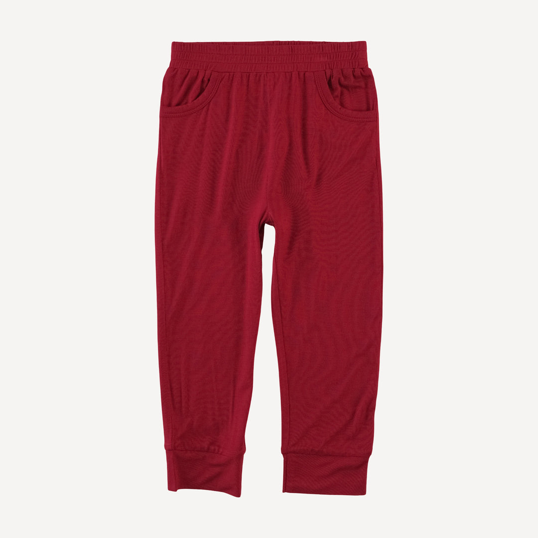 cuffed pocket jogger | red dahlia | bamboo