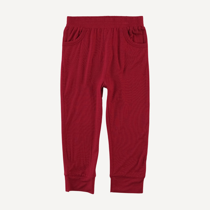 cuffed pocket jogger | red dahlia | bamboo