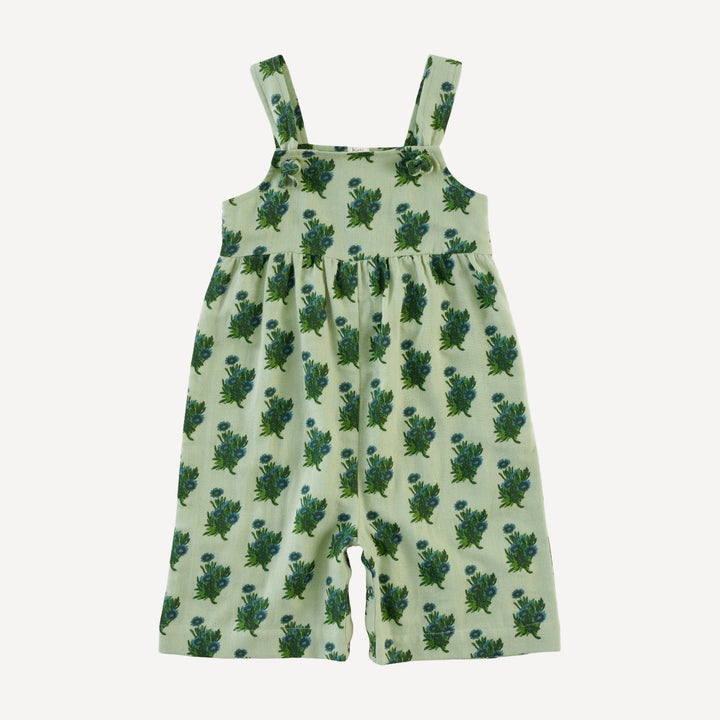 tie overall gaucho jumpsuit | blue tiny calendula | organic cotton gauze