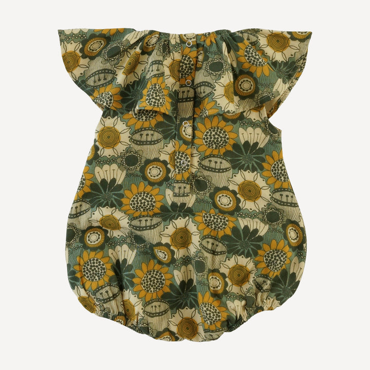 sleeveless ruffle bubble | honey mustard flower doodles | organic cotton gauze