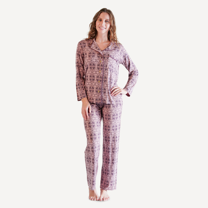 womens long sleeve pj set | bird nouveau | modal