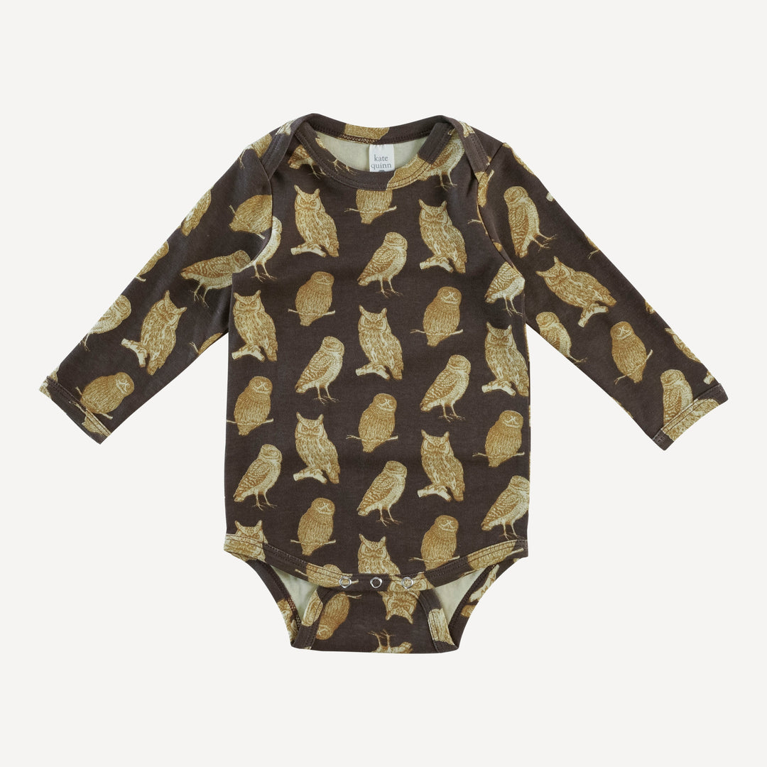 long sleeve lap neck bodysuit | owl friends | organic cotton interlock