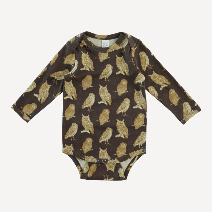 long sleeve lap neck bodysuit | owl friends | organic cotton interlock
