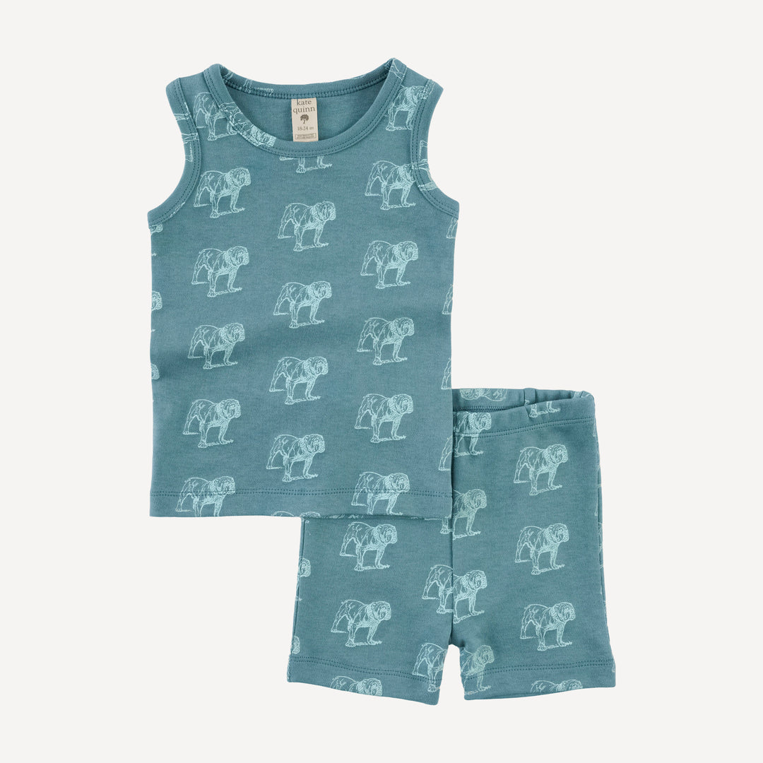 tank shortie pj set | blue bulldog | organic cotton interlock