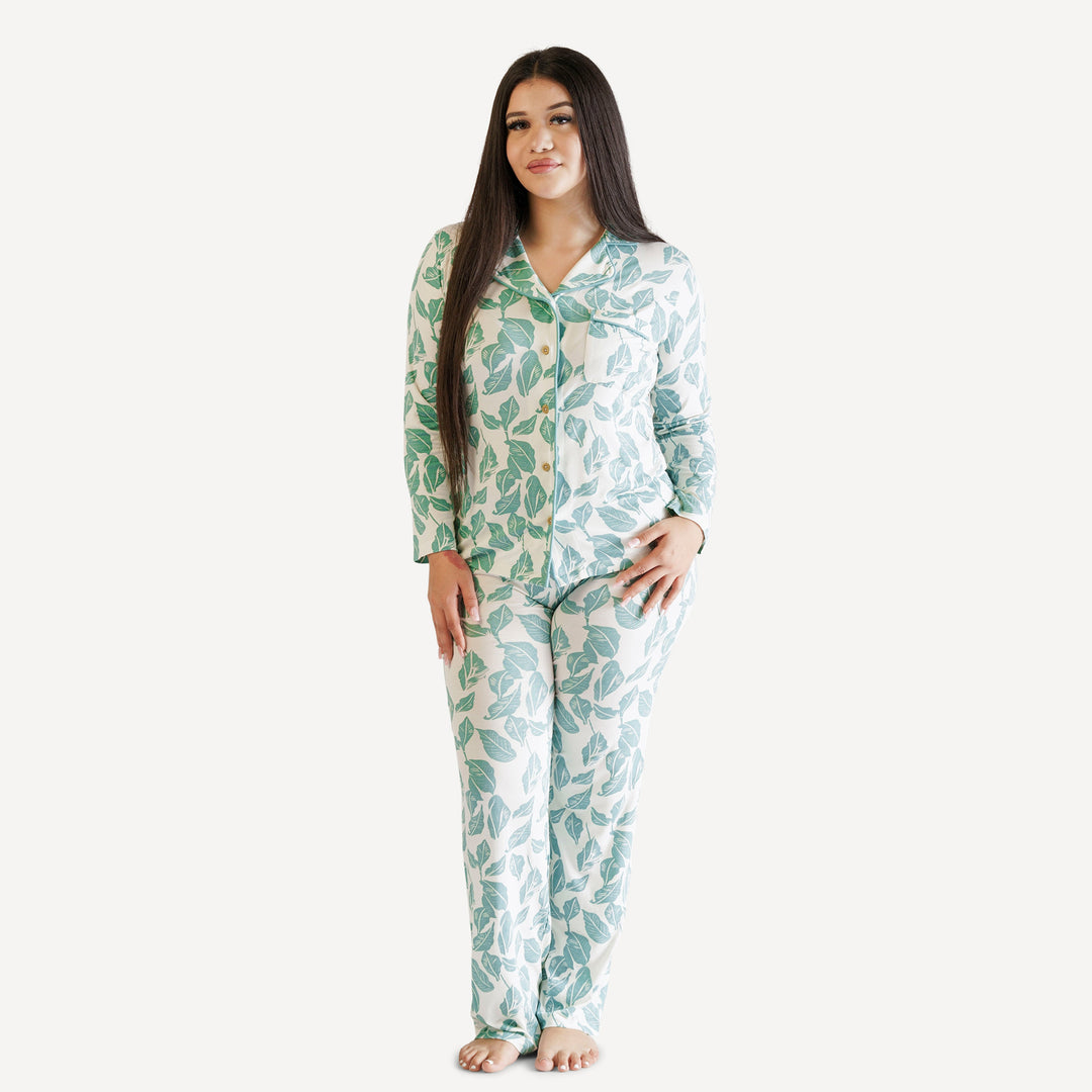 womens long sleeve pj set | woods leaf | modal