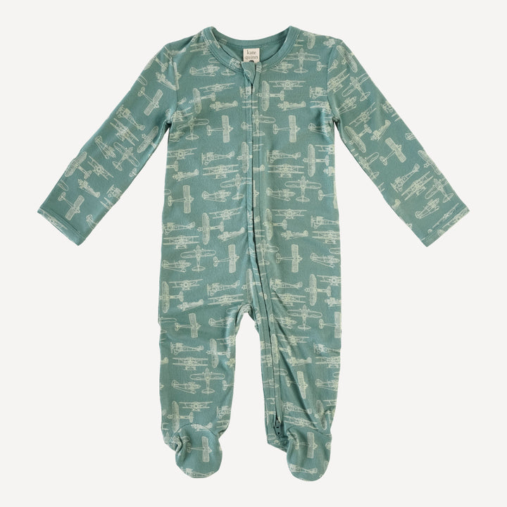 long sleeve zipper footie | sagebrush vintage airplane | lenzing modal