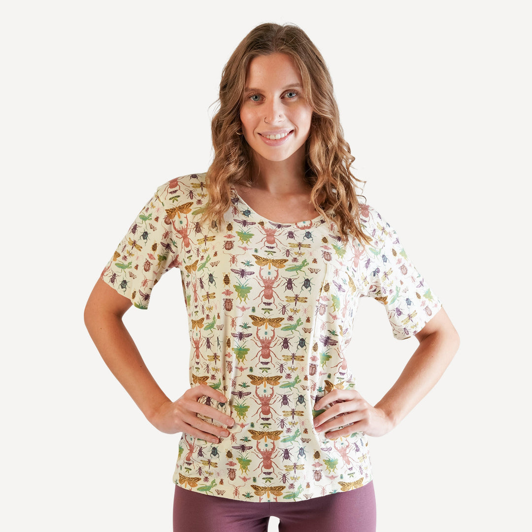 womens short sleeve pocket boxy top | insects | modal