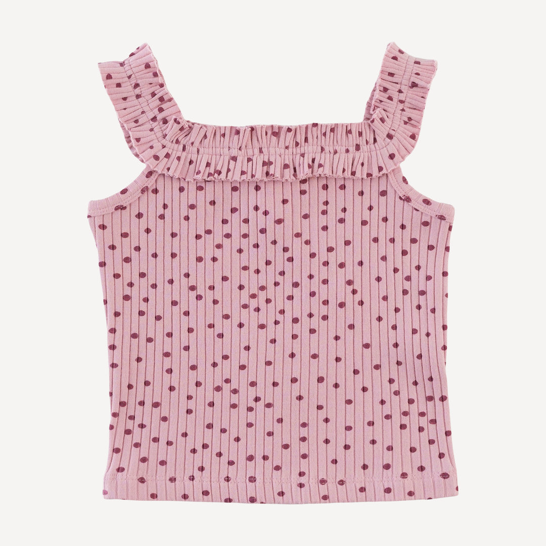ruffle square neck tank | mauve dot | organic cotton wide rib