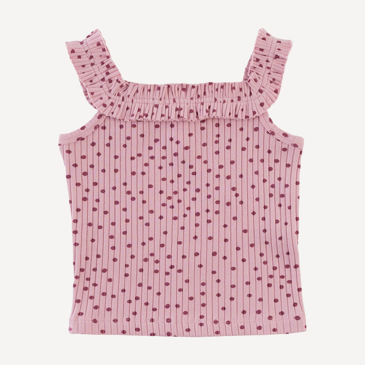 ruffle square neck tank | mauve dot | organic cotton wide rib
