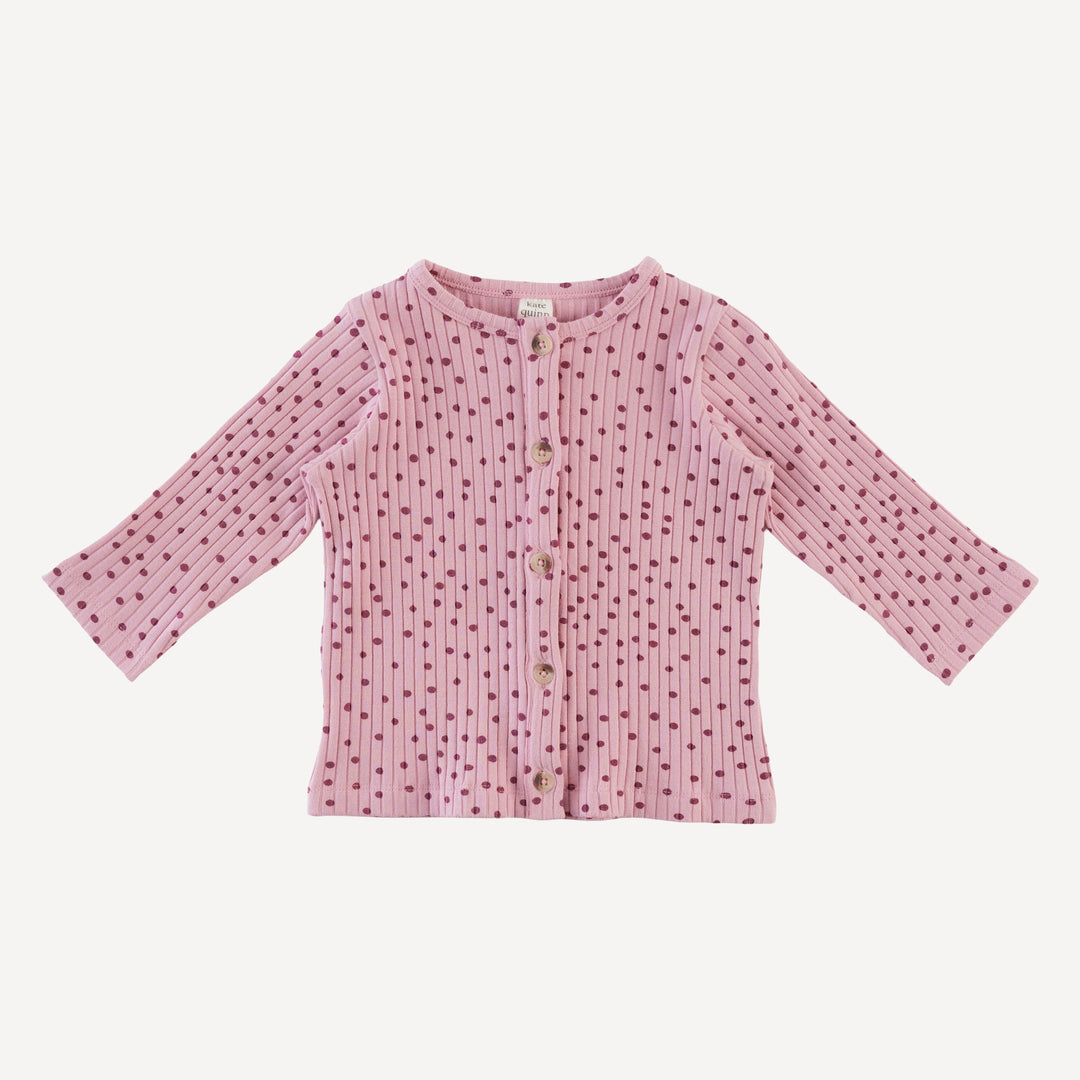 long sleeve cardigan | mauve dot | organic cotton wide rib