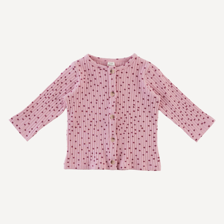 long sleeve cardigan | mauve dot | organic cotton wide rib