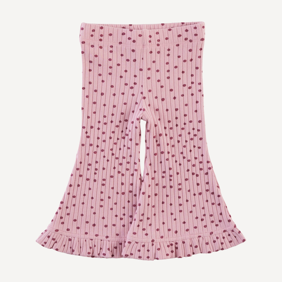 short sleeve cropped ruffle tee + flare pant set | mauve dot | organic cotton wide rib