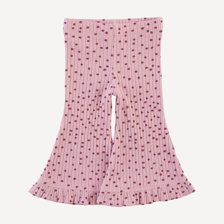 short sleeve cropped ruffle tee + flare pant set | mauve dot | organic cotton wide rib