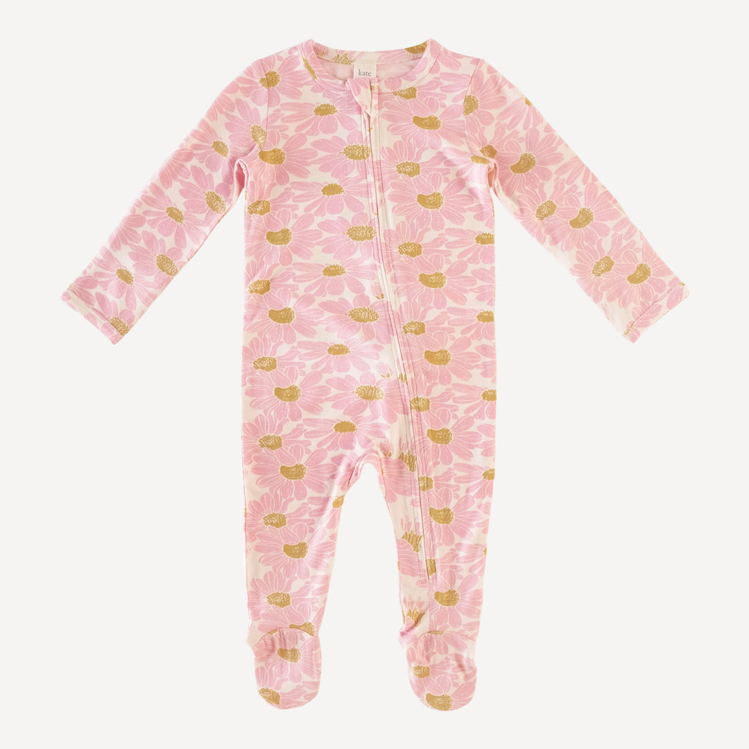 long sleeve zipper footie | bonbon daisies | modal
