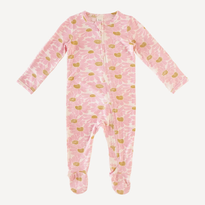 long sleeve zipper footie | bonbon daisies | modal
