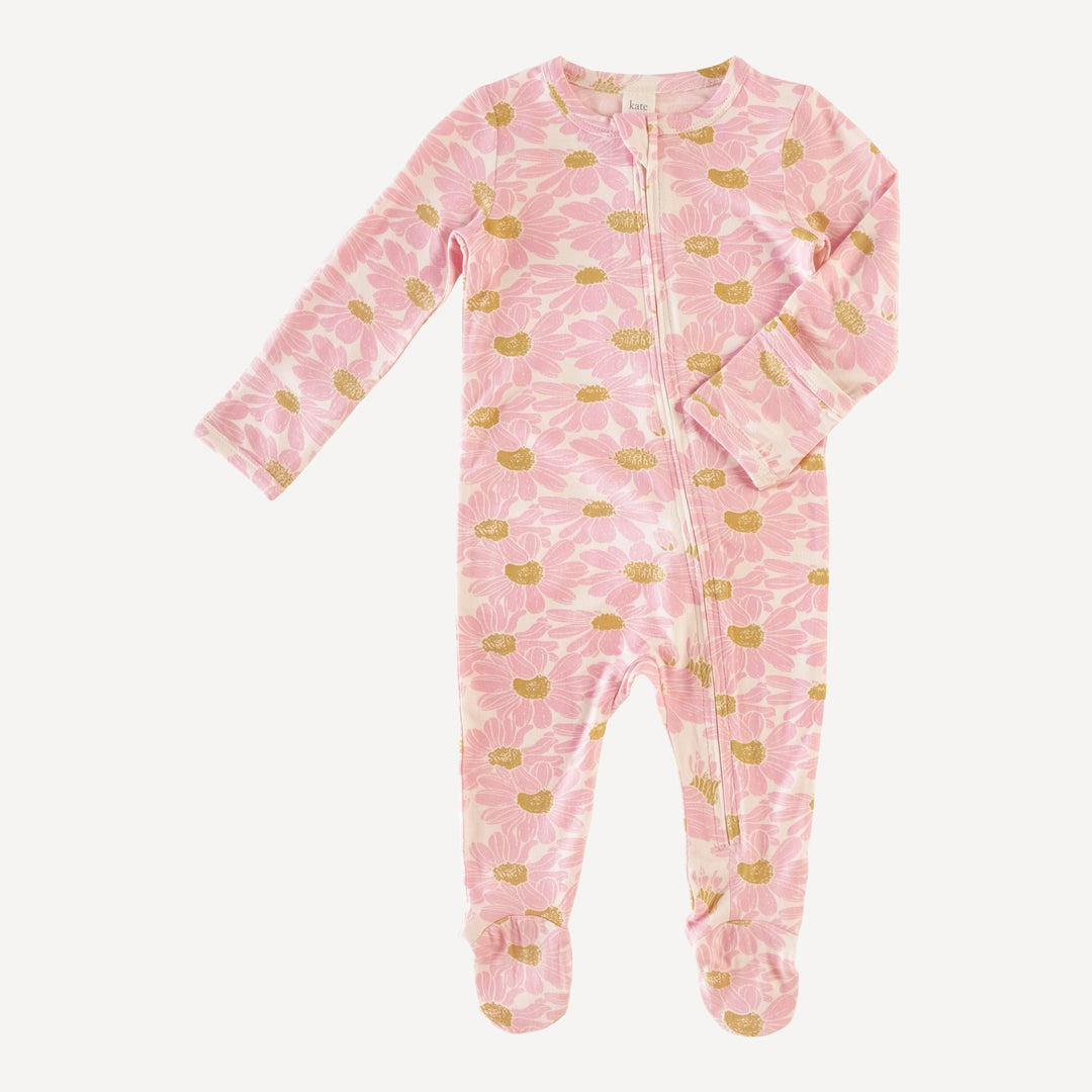 long sleeve zipper footie | bonbon daisies | modal
