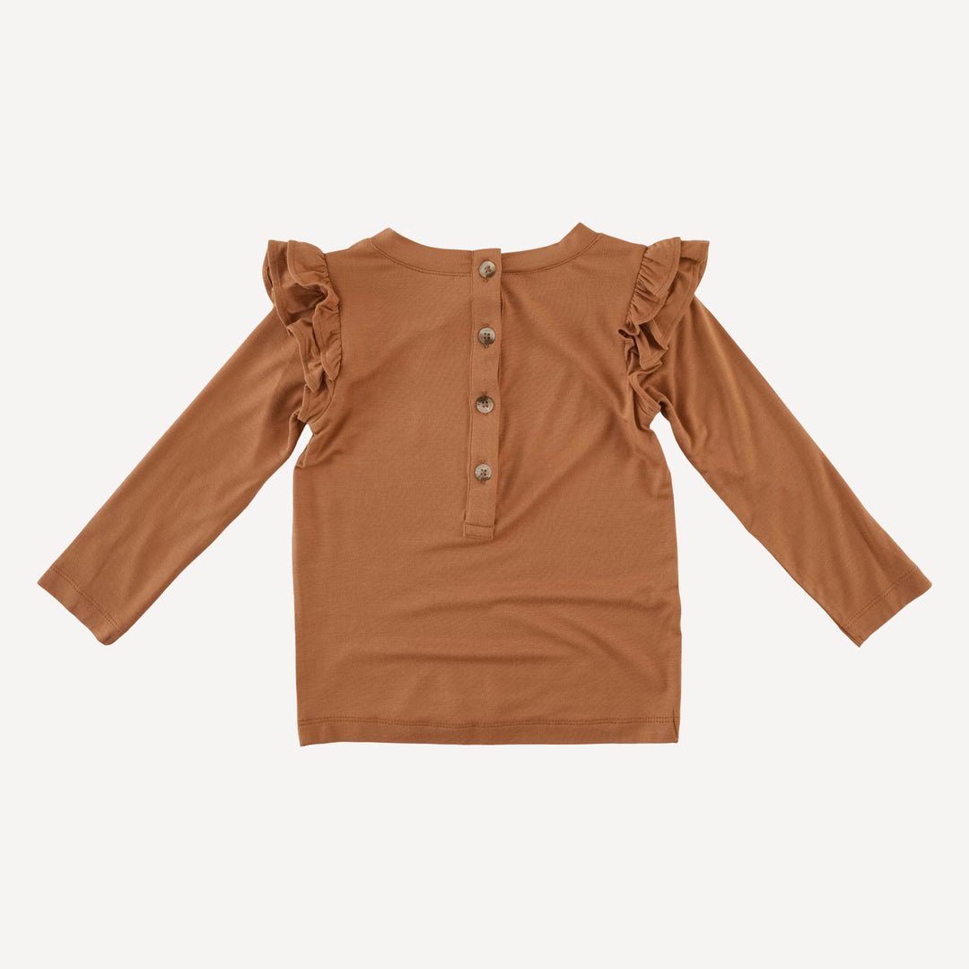 double ruffle shoulder top | toffee | bamboo