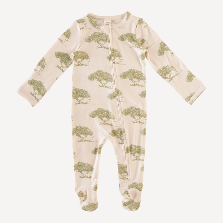 long sleeve zipper footie | green apple tree | modal