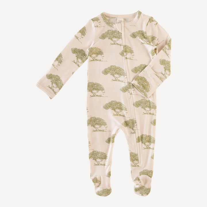 long sleeve zipper footie | green apple tree | modal