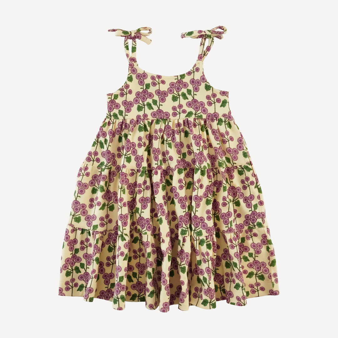 spaghetti tie prairie dress | mauve flower stripe | organic cotton interlock