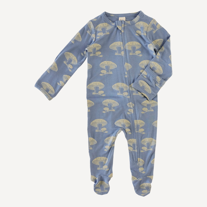 long sleeve zipper footie | blue toadstool | modal