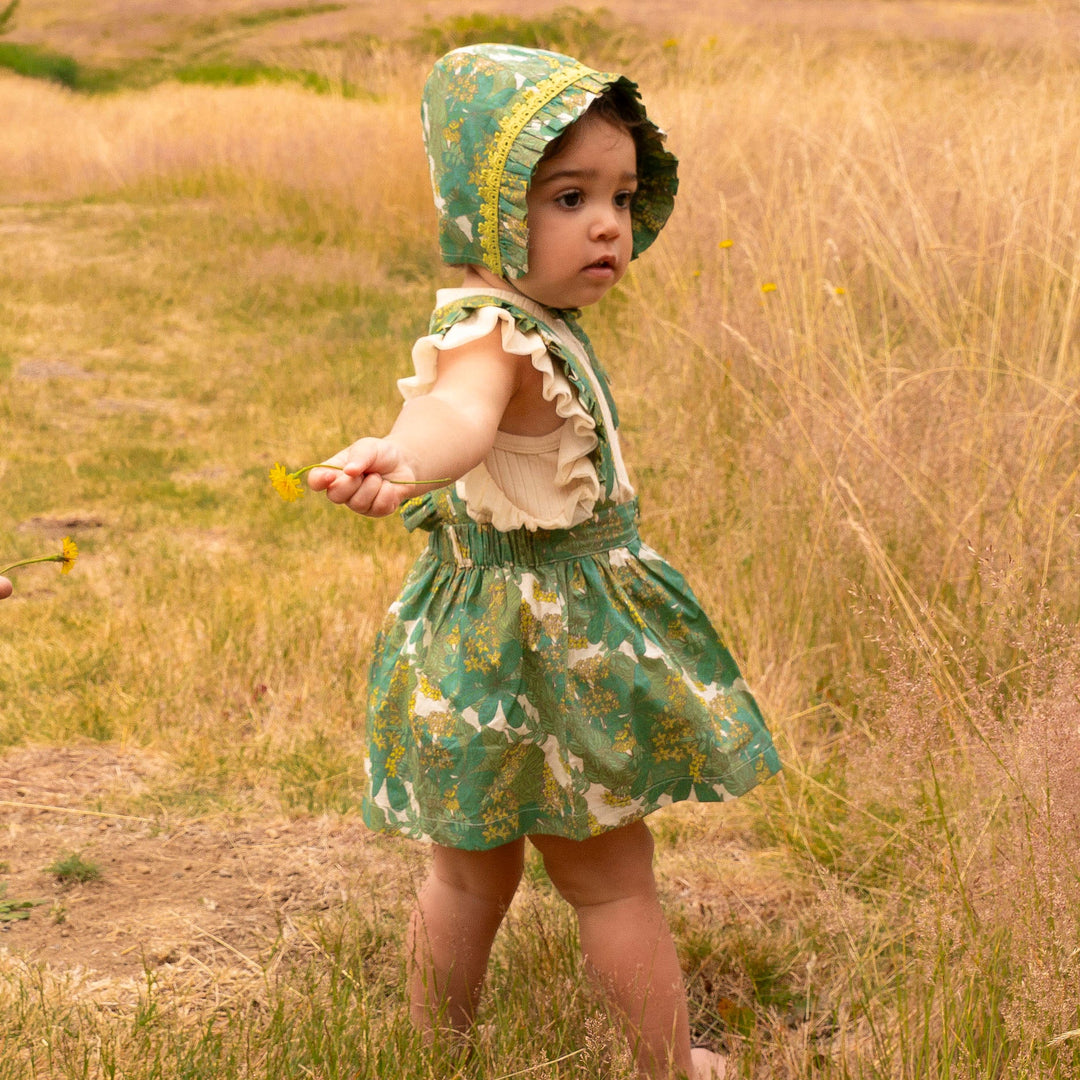 ruffle suspender skirt | endive goldilocks floral | organic cotton woven