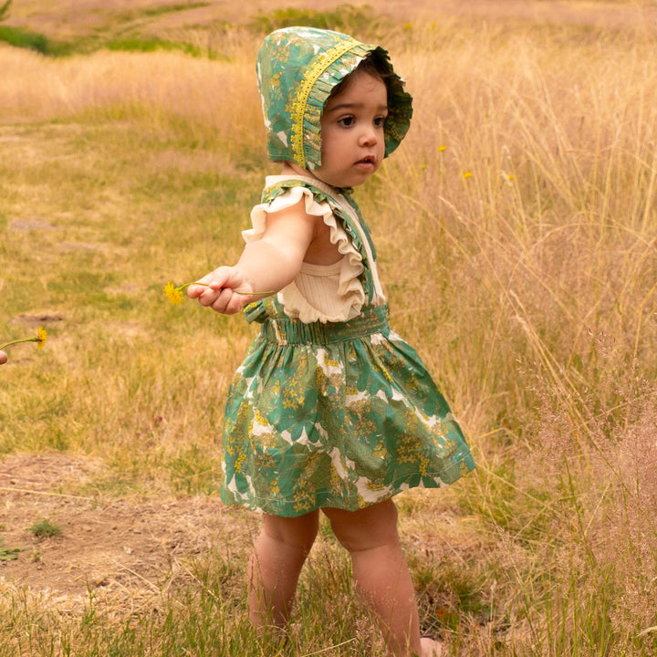 ruffle suspender skirt | endive goldilocks floral | organic cotton woven