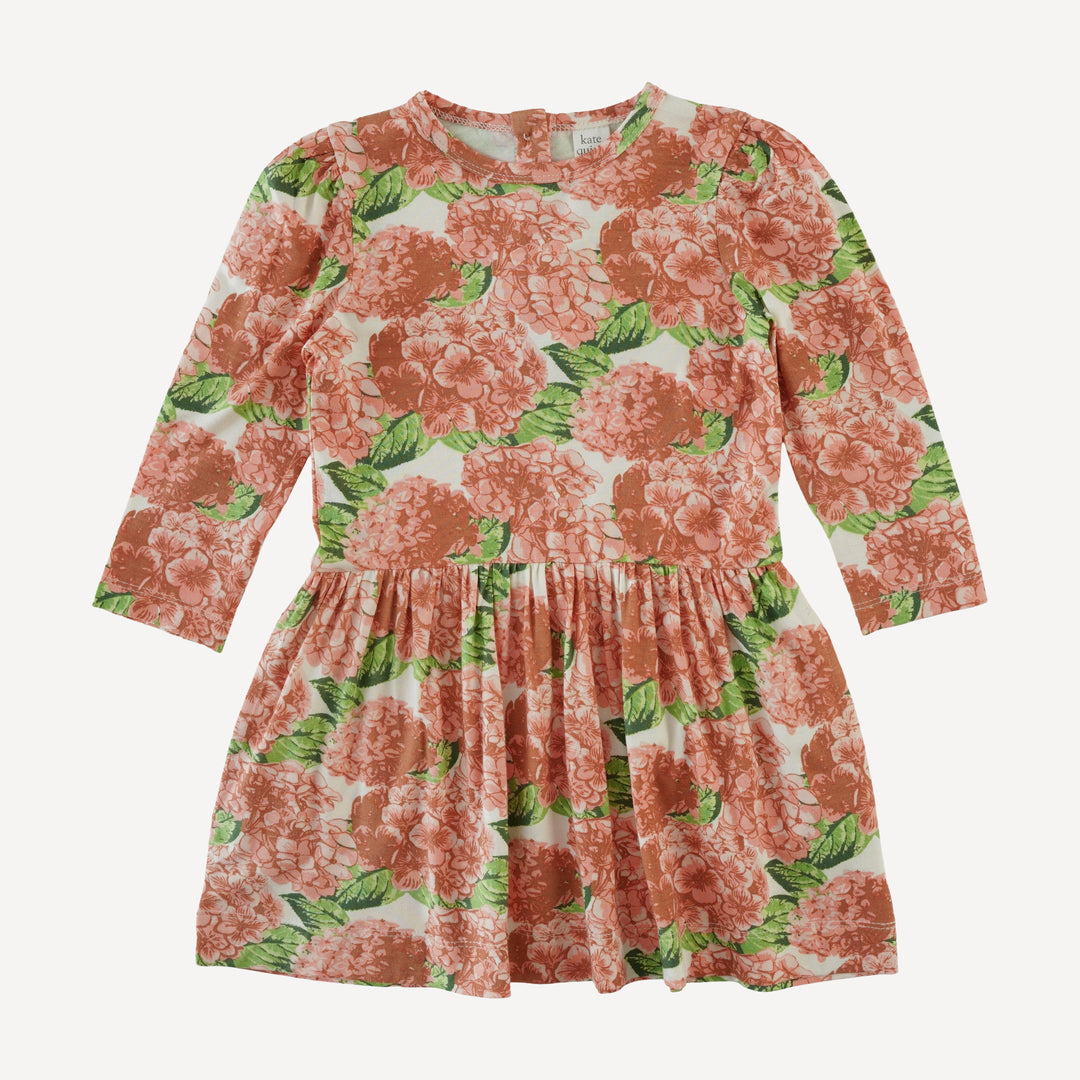 long puff sleeve drop waist dress | peach hydrangea | bamboo
