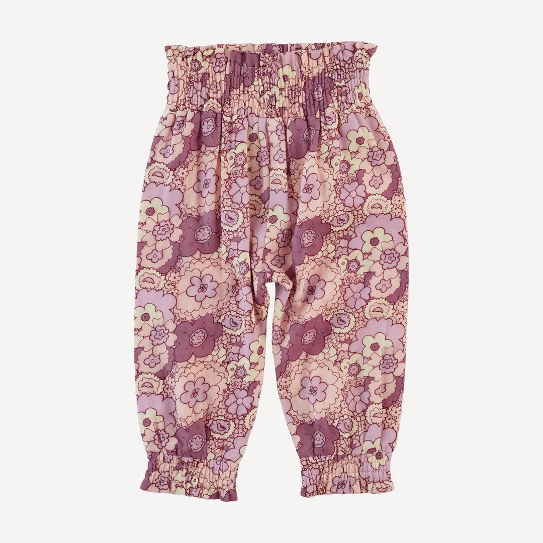 smocked waist bubble pant | mauve 60s floral | organic cotton gauze