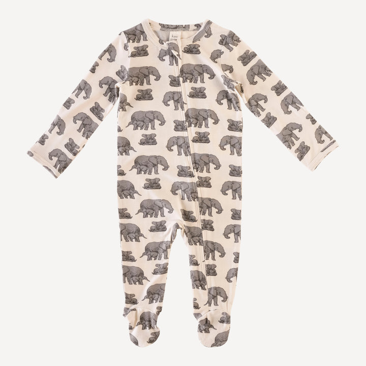 long sleeve zipper footie | gray elephant family | modal